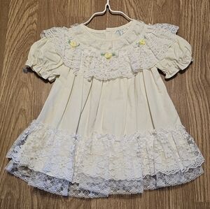 Vintage Cream Lace Baby Dress With Yellow Roses